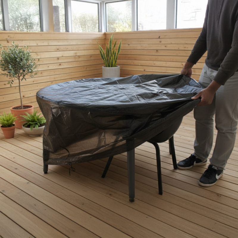 HOUSSE DE PROTECTION TABLE RONDE ET CHAISES - 120CM - NOIR